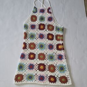 Forever 21 Crochet Halter Dress/ Cover Up. Size M. Cross Strap On Back Spaguetti